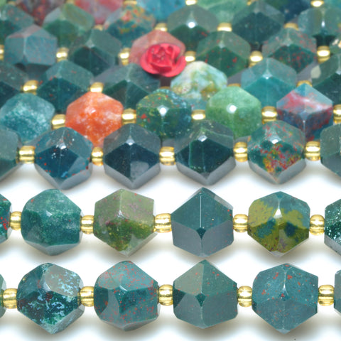 Natural green bloodstone faceted geometry cut beads wholesale gemstone jewelry making bracelet necklace diy