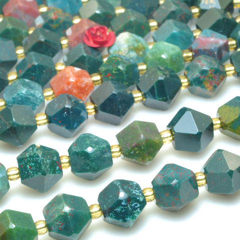 Natural green bloodstone faceted geometry cut beads wholesale gemstone jewelry making bracelet necklace diy