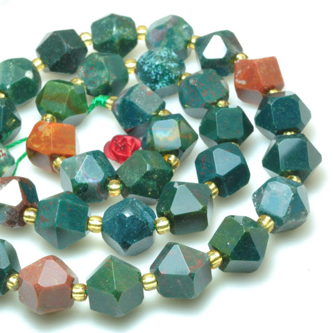 Natural green bloodstone faceted geometry cut beads wholesale gemstone jewelry making bracelet necklace diy