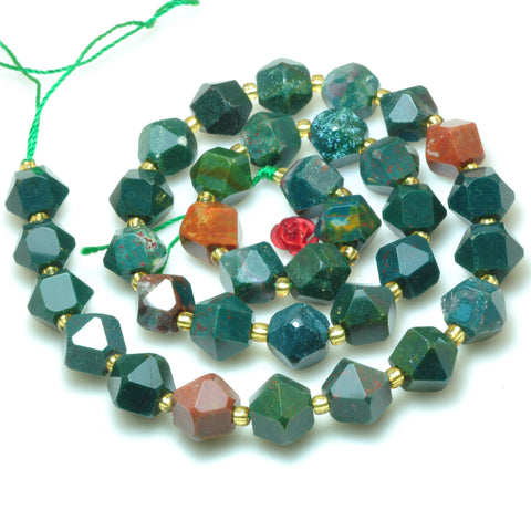 Natural green bloodstone faceted geometry cut beads wholesale gemstone jewelry making bracelet necklace diy