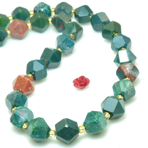 Natural green bloodstone faceted geometry cut beads wholesale gemstone jewelry making bracelet necklace diy