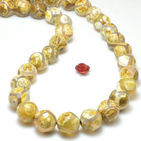 Tibetan Agate Dzi Yellow turtleback faceted round beads gemstone wholesale for jewelry making DIY