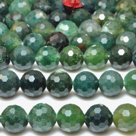 Natural Moss Agate Mini faceted round beads green stone loose gemstone wholesale for jewelry making bracelet necklace diy