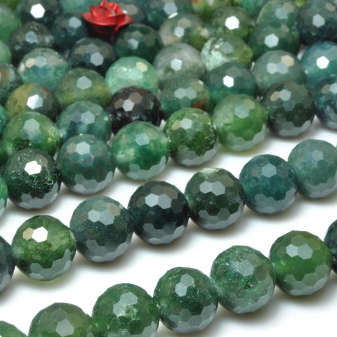 Natural Moss Agate Mini faceted round beads green stone loose gemstone wholesale for jewelry making bracelet necklace diy