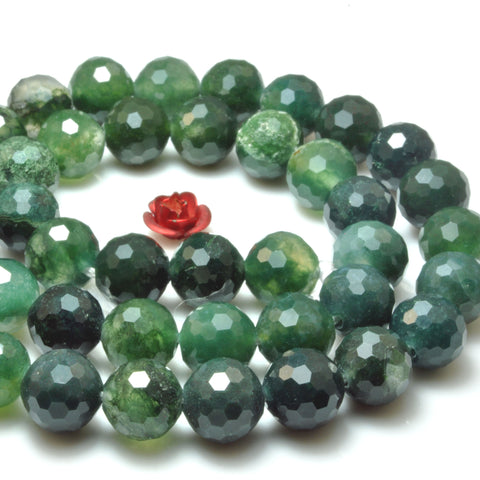 Natural Moss Agate Mini faceted round beads green stone loose gemstone wholesale for jewelry making bracelet necklace diy