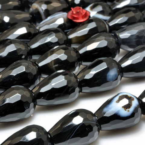 Black Banded Agate faceted teardrop beads wholesale loose gemstone for jewelry making bracelet necklace DIY