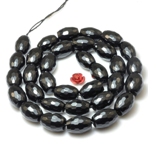 Black Onyx faceted rice drum beads wholesale loose gemstone for jewelry making diy bracelet