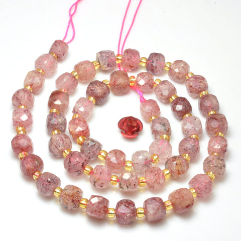 Natural Strawberry Quartz Lepidocrocite Stone faceted Cube loose beads wholesale gemstone for jewelry making bracelet necklace DIY