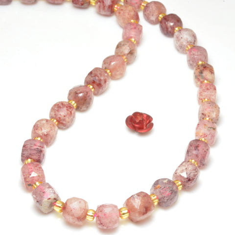 Natural Strawberry Quartz Lepidocrocite Stone faceted Cube loose beads wholesale gemstone for jewelry making bracelet necklace DIY