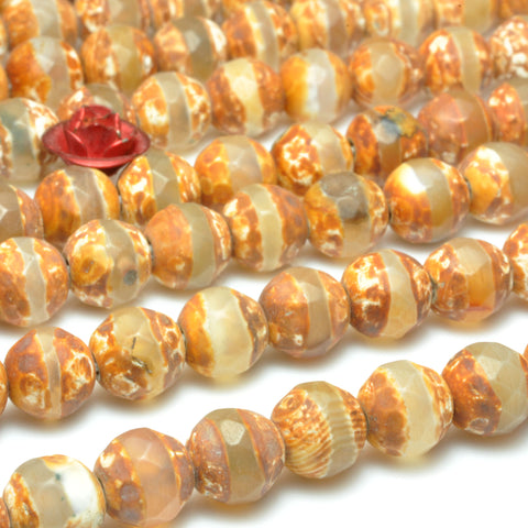 Tibetan Agate Dzi OneLine faceted round beads wholesale loose gemstone for jewelry making bracelet necklace diy