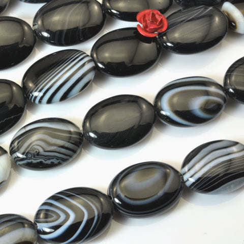 YesBeads Black Banded Agate smooth oval beads wholesale gemstone jewelry