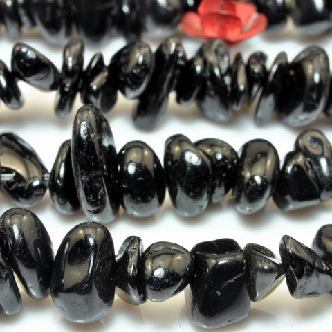 Natural black tourmaline smooth pebble chip beads wholesale gemstone loose stone for jewelry making 5-9mm 35"