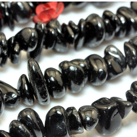 Natural black tourmaline smooth pebble chip beads wholesale gemstone loose stone for jewelry making 5-9mm 35"
