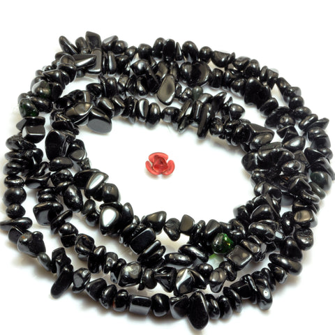 Natural black tourmaline smooth pebble chip beads wholesale gemstone loose stone for jewelry making 5-9mm 35"