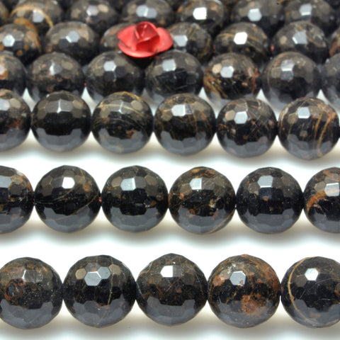 Natural Golden Black Obsidian faceted round beads wholesale loose gemstone for jewelry making DIY