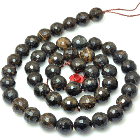 Natural Golden Black Obsidian faceted round beads wholesale loose gemstone for jewelry making DIY