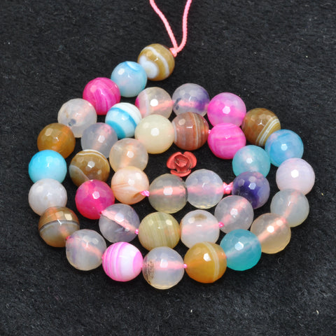 Rainbow Banded Agate mix multicolor gemstone faceted round beads wholesale for jewelry making DIY