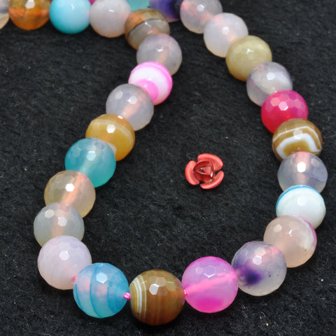 Rainbow Banded Agate mix multicolor gemstone faceted round beads wholesale for jewelry making DIY