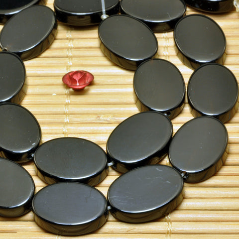 Black Onyx smooth flat oval beads wholesale loose gemstone for jewelry making bracelet diy stuff