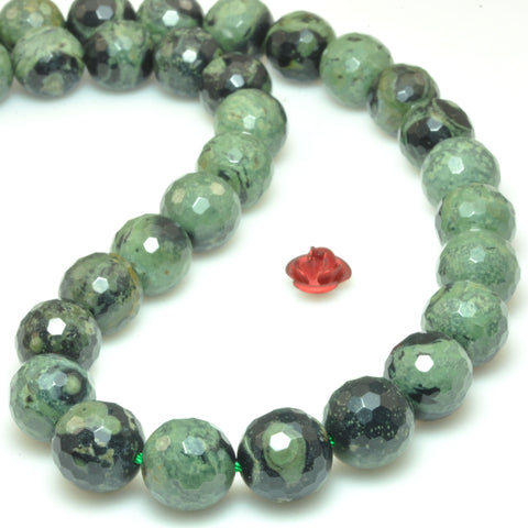 Natural Kambaba Jasper faceted loose round beads green gemstone wholesale jewelry making supplies 15"