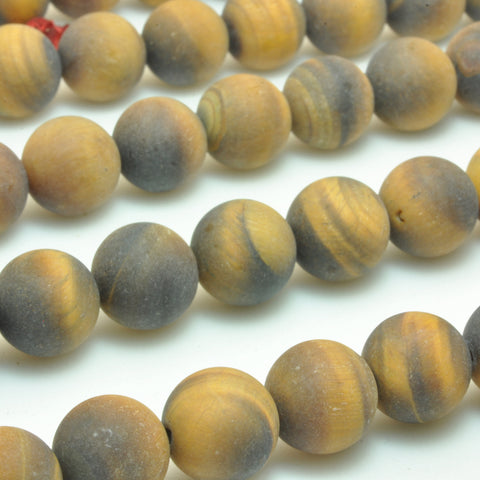 Natural yellow tiger eye stone matte round loose beads gemstone wholesale jewelry making bracelet diy stuff