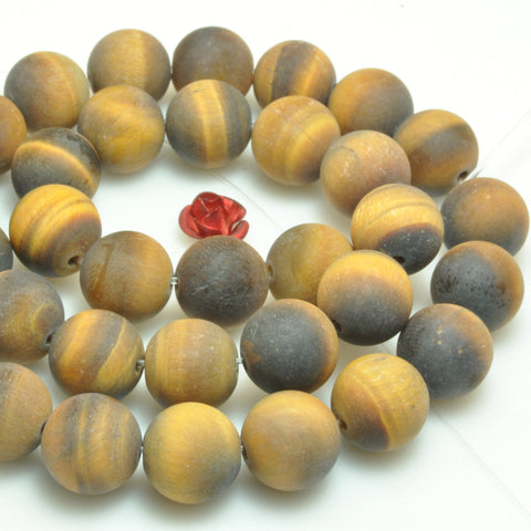 Natural yellow tiger eye stone matte round loose beads gemstone wholesale jewelry making bracelet diy stuff