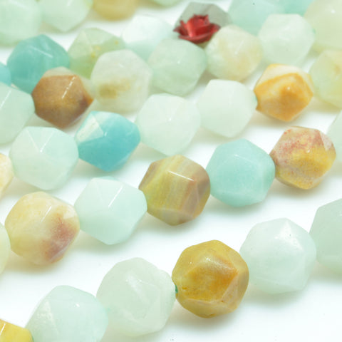 Natural Amazonite star cut faceted nugget beads gemstone wholesale jewelry making bracelet diy stuff