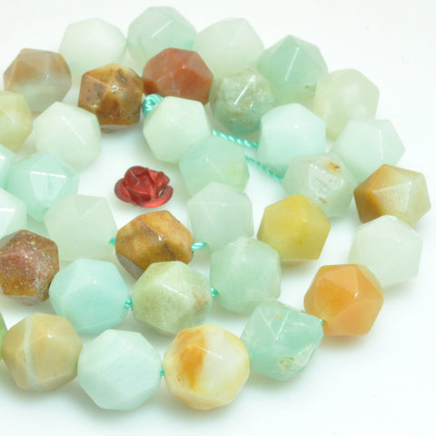 Natural Amazonite star cut faceted nugget beads gemstone wholesale jewelry making bracelet diy stuff