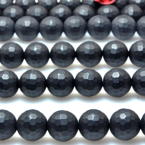 YesBeads Black Onyx faceted and matte round beads wholesale gemstone jewelry making 15"
