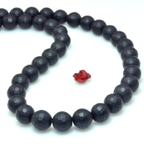 YesBeads Black Onyx faceted and matte round beads wholesale gemstone jewelry making 15"