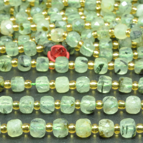 Natural green prehnite faceted cube loose beads gemstone wholesale jewelry making bracelet necklace diy