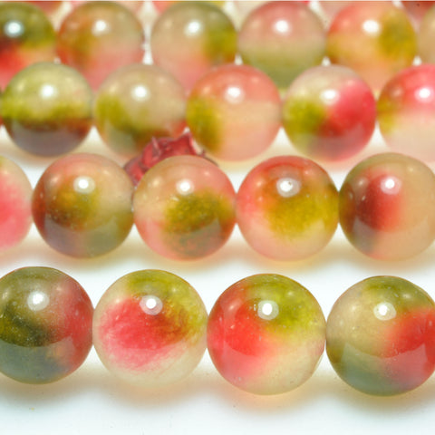 Watermelon Jade Iced floating flower smooth round beads Multi Tourmaline Color Stone wholesale gemstone for jewelry making bracelets necklace