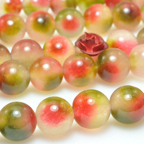 Watermelon Jade Iced floating flower smooth round beads Multi Tourmaline Color Stone wholesale gemstone for jewelry making bracelets necklace