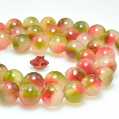 Watermelon Jade Iced floating flower smooth round beads Multi Tourmaline Color Stone wholesale gemstone for jewelry making bracelets necklace