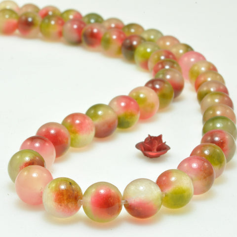 Watermelon Jade Iced floating flower smooth round beads Multi Tourmaline Color Stone wholesale gemstone for jewelry making bracelets necklace
