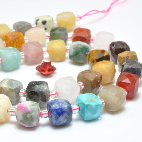 Natural mixed stones faceted cube loose beads multicolored jasper wholesale gemstones for jewelry DIY making bracelet necklace