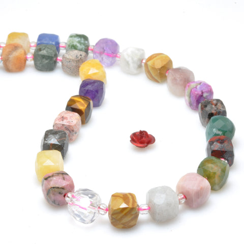 Natural mixed stones faceted cube loose beads multicolored jasper wholesale gemstones for jewelry DIY making bracelet necklace