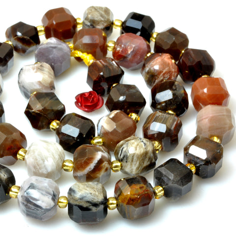 Natural petrified wood jasper faceted cube loose beads wholesale gemstone semi precious stone bracelet diy jewelry making