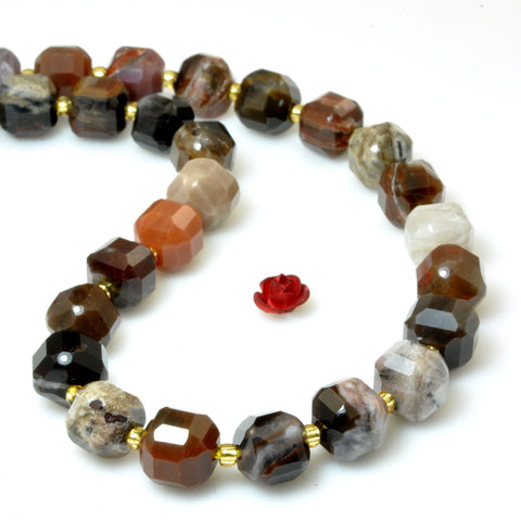 Natural petrified wood jasper faceted cube loose beads wholesale gemstone semi precious stone bracelet diy jewelry making