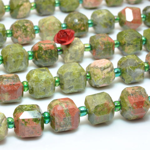 Natural Unakite faceted cube beads wholesale gemstone loose green stone for jewelry DIY making bracelet necklace