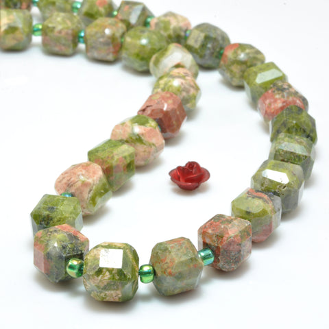 Natural Unakite faceted cube beads wholesale gemstone loose green stone for jewelry DIY making bracelet necklace
