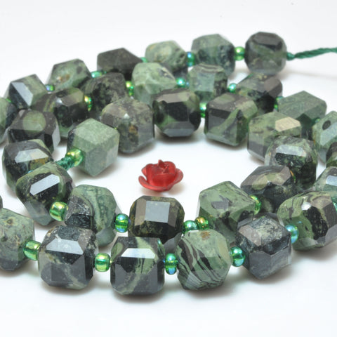 Natural Kambaba Jasper faceted cube loose beads green gemstone wholesale jewelry bracelet making supplies diy stuff