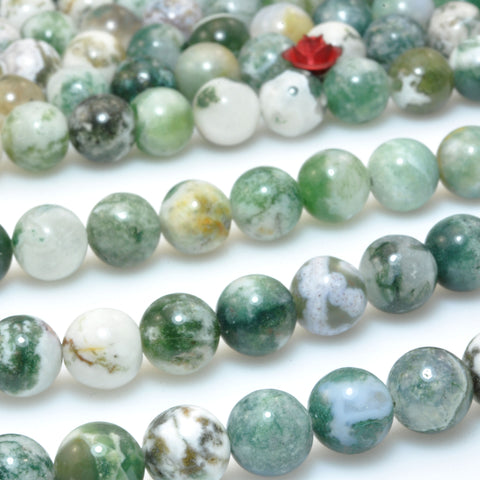 Natural Green Tree Agate smooth round loose beads wholesale gemstones for jewelry making