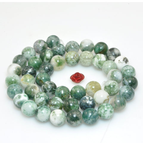 Natural Green Tree Agate smooth round loose beads wholesale gemstones for jewelry making