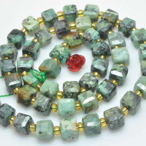 Natural African turquoise faceted cube beads green loose gemstone wholesale semi preciouse for jewelry making bracelet necklace design