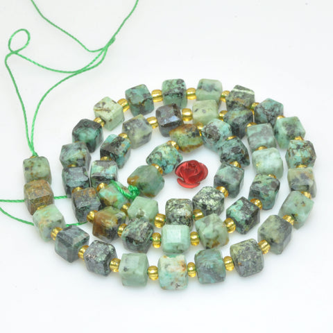 Natural African turquoise faceted cube beads green loose gemstone wholesale semi preciouse for jewelry making bracelet necklace design