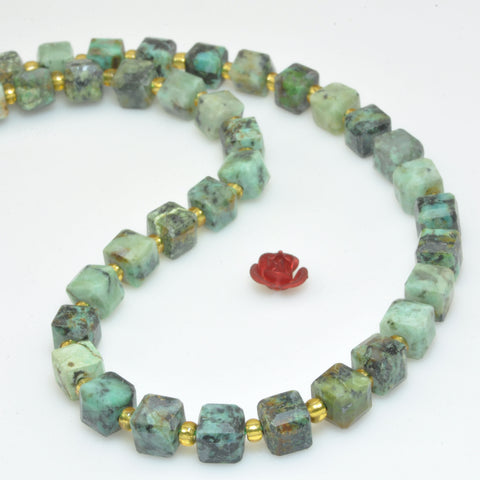 Natural African turquoise faceted cube beads green loose gemstone wholesale semi preciouse for jewelry making bracelet necklace design