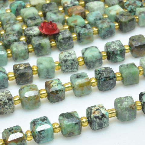 Natural African turquoise faceted cube beads green loose gemstone wholesale semi preciouse for jewelry making bracelet necklace design