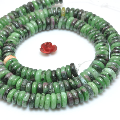 Natural Epidote Ruby Zoisite stone smooth rondelle spacer beads loose green gemstone for jewelry making DIY bracelet necklace