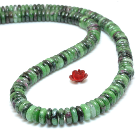 Natural Epidote Ruby Zoisite stone smooth rondelle spacer beads loose green gemstone for jewelry making DIY bracelet necklace